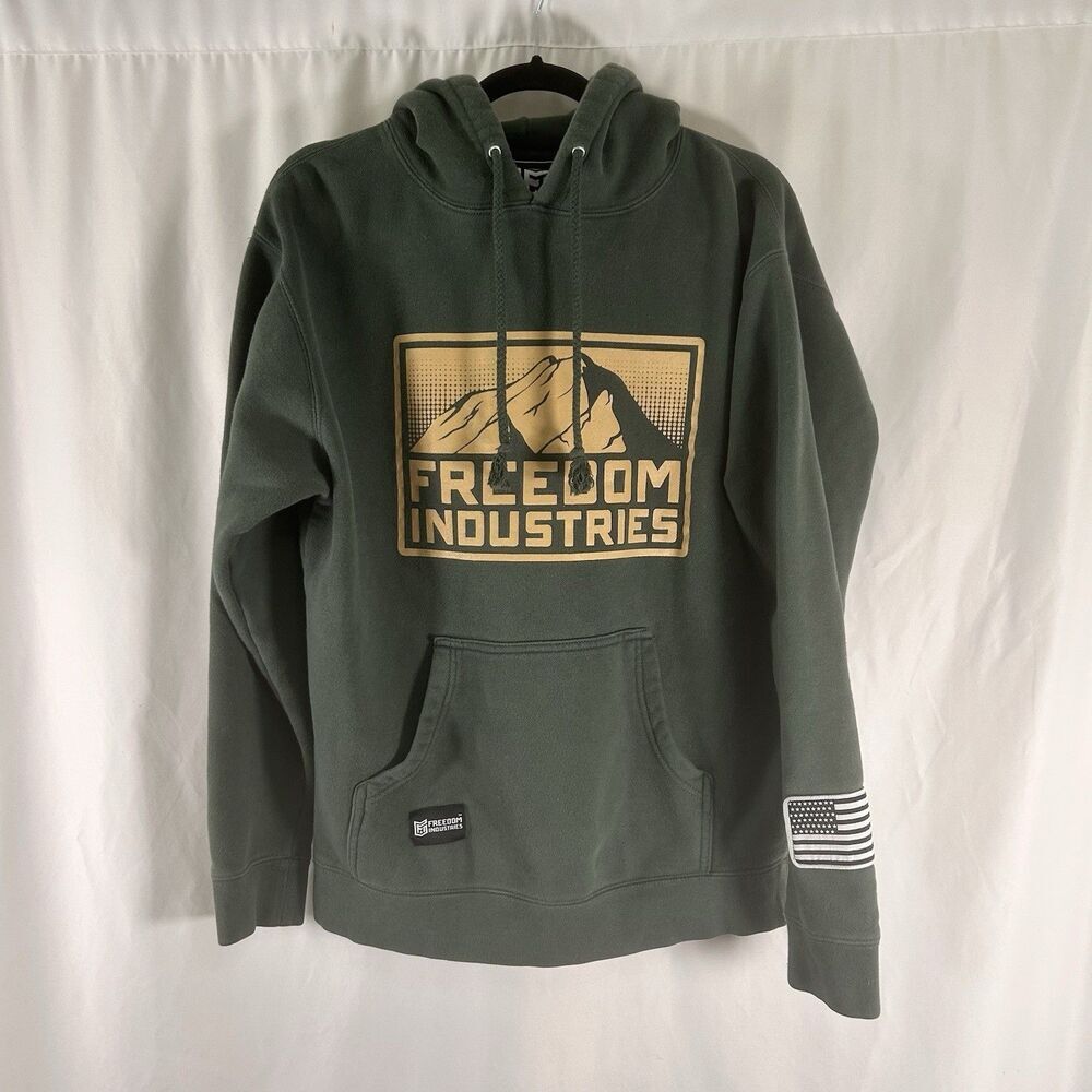 Freedom Industries Hoodie Men's Medium Green Pockets Drawstring Pullover
